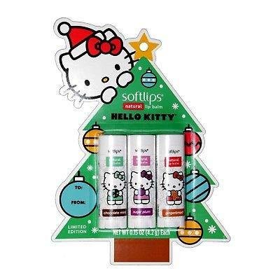 Softlips Limited Edition Hello Kitty Holiday Natural Lip Balm - Chocolate Mint, Gingerbread, Sugar Plum 0.15 oz / 4.2 g - Glumech