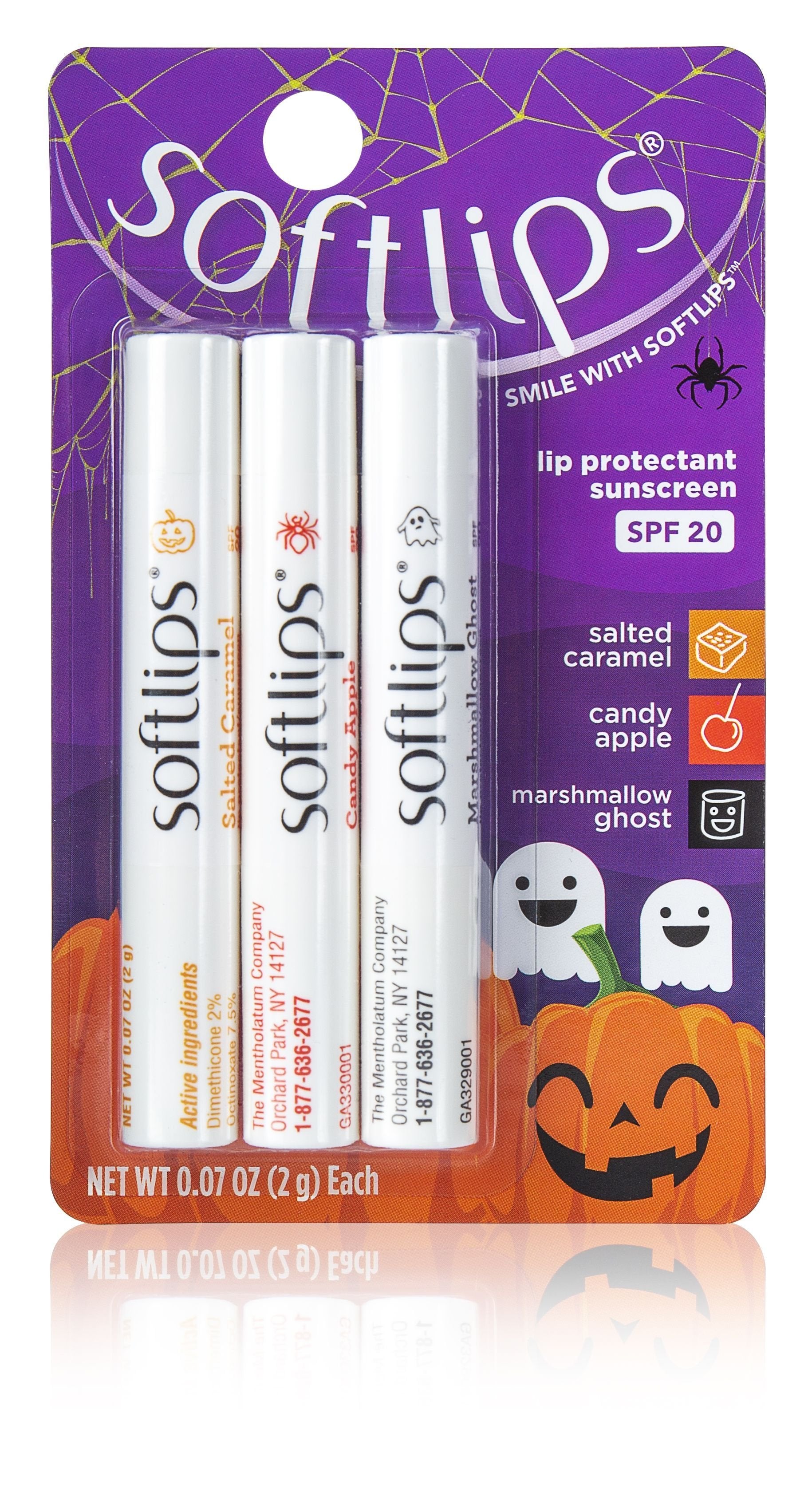 Softlips Limited Edition Halloween Lip Balm Pack - Salted Caramel, Candy Apple and Marshmallow Ghost - Glumech