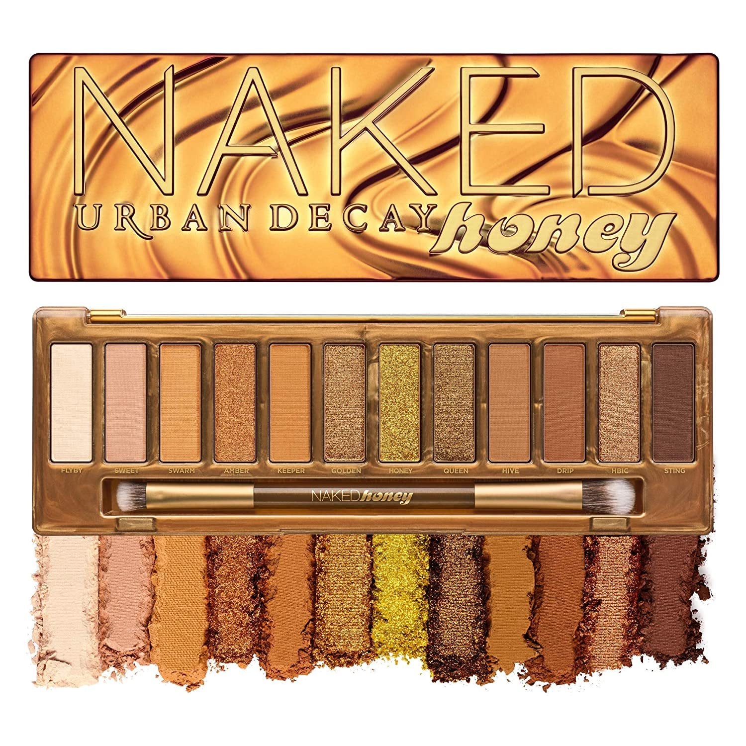 Urban Decay Naked Honey Eyeshadow Palette, 12 Golden Neutral Shades - Ultra-Blendable, Rich Colors with Velvety Texture - Set Includes Mirror & Double-Ended Makeup Brush
