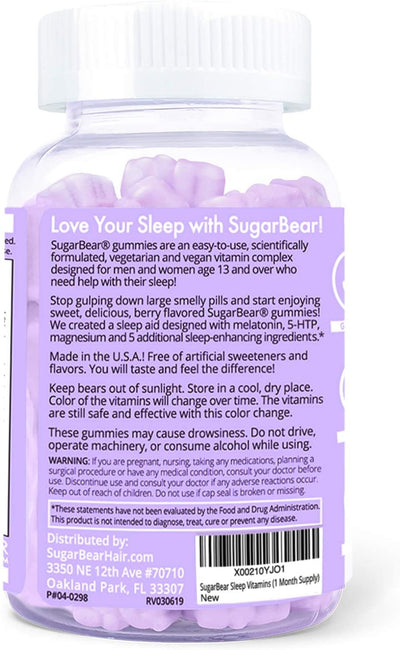 SugarBear Sleep, Vegan Gummy Vitamins with Melatonin, 5-HTP, Magnesium, L-Theanine, Valerian Root, Lemon Balm